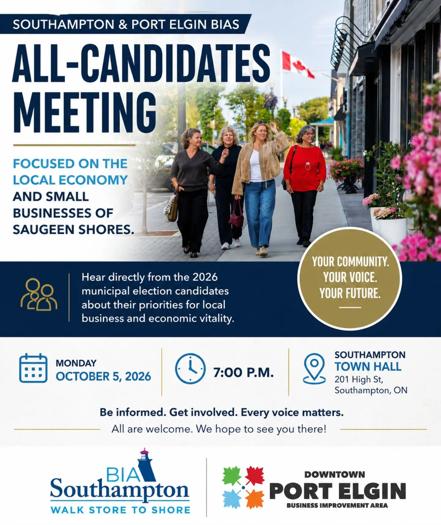 Southampton and Port Elgin BIAs All-Candidates Meeting poster for October 5, 2026