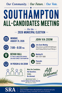 Southampton All-Candidates Meeting poster for August 31, 2026